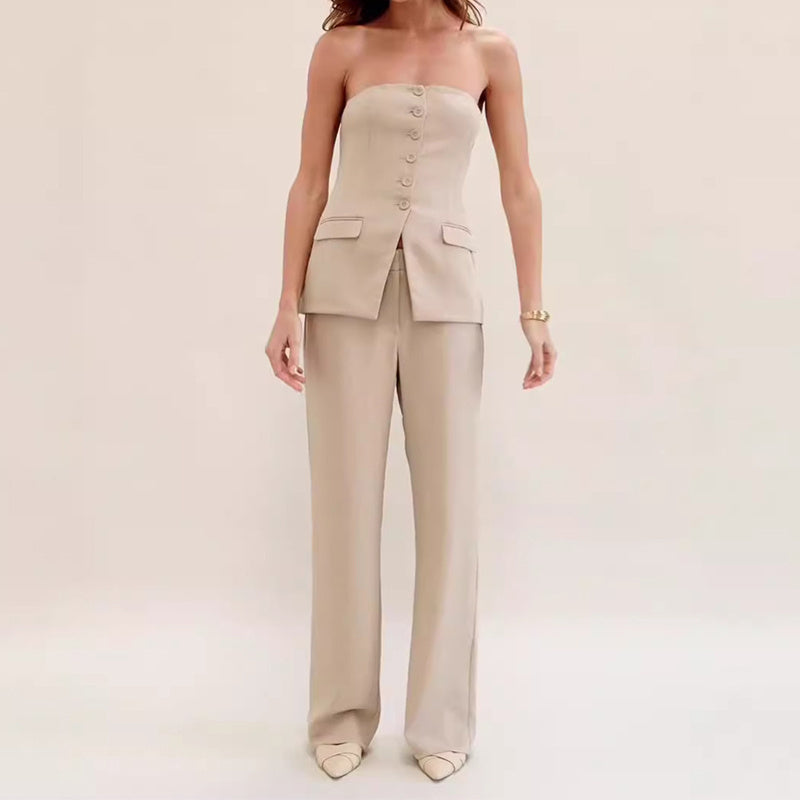 Ensemble bustier élégant à boutons – Silhouette sculptée & allure moderne