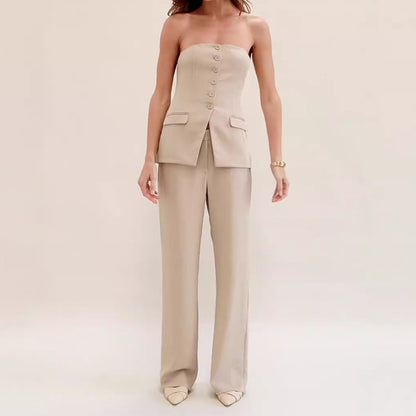 Ensemble bustier élégant à boutons – Silhouette sculptée & allure moderne