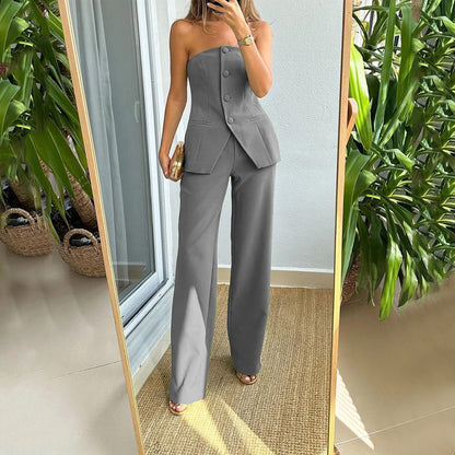 Ensemble bustier élégant à boutons – Silhouette sculptée & allure moderne