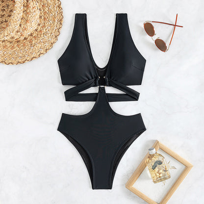 Maillot une-pièce gainant à fleurs – Dos ouvert & décolleté noué